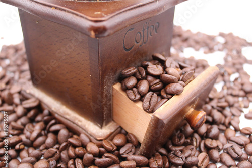 Coffee grinder with beans photo