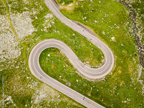 Aerial view of the famous Transfagarash highway, Romania. Mountain road and beautiful landscape photo