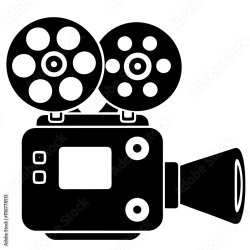 A vintage 8mm film projectors  silhouette vector icon illustration on white background.