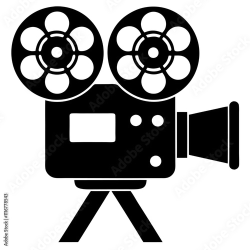 A vintage 8mm film projectors  silhouette vector icon illustration on white background.