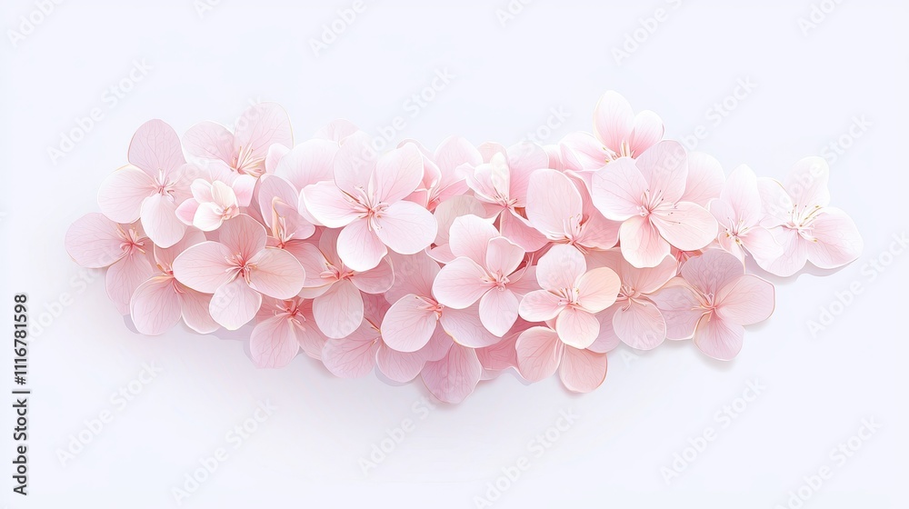 Cluster of flowers with heart-shaped leaves, soft romantic tones, vector style, isolated white background Cluster of flowers with heart-shaped leaves, soft romantic tones, vector style, isolated white background