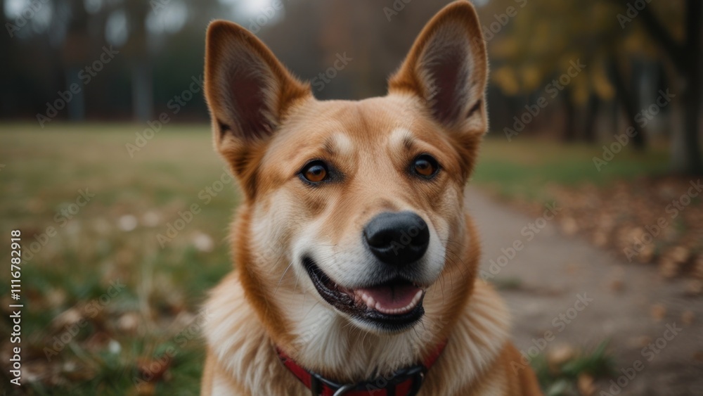 Happy light brown dog portrait in autumn park. Happy light brown dog portrait in autumn park.