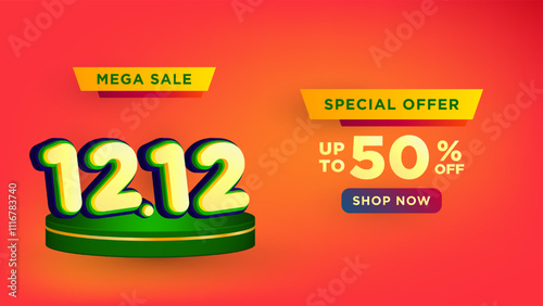 12.12 Shopping day on product podium scene vector illustration for social media ,poster, banner and website campaign or promotion. December 12 sales banner template design