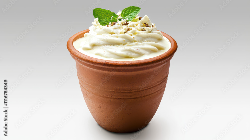 Traditional Creamy Dessert in Clay Bowl Traditional Creamy Dessert in Clay Bowl