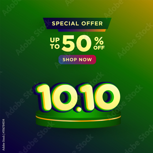 10.10 Shopping day on Green product podium scene vector illustration for banner, poster, social media and website campaign or promotion. October 10 sales banner template design
