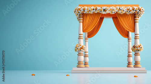 Vibrant Indian Wedding Mandap on Blue Background
