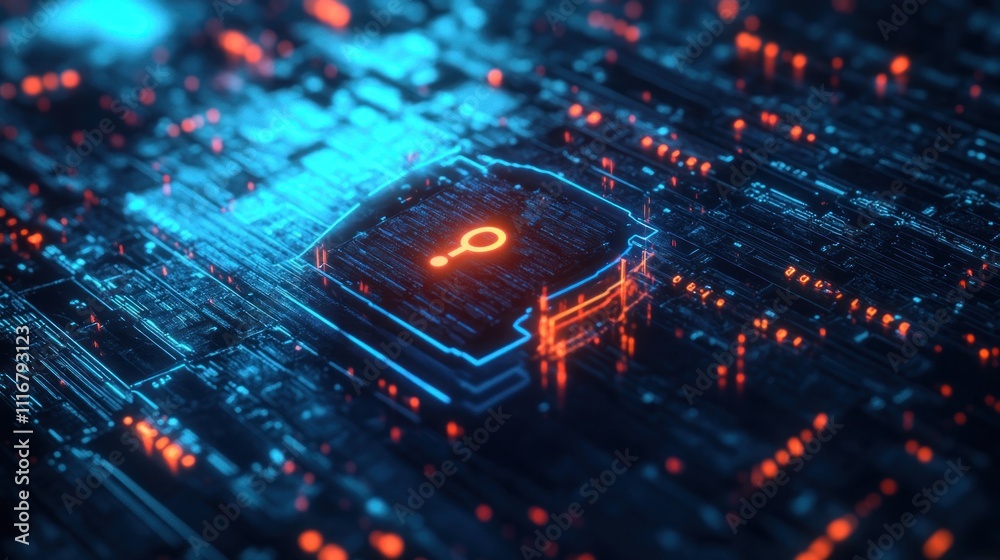 Digital Circuitry with Glowing Question Mark