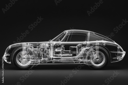 Detailed x ray analysis of modern car s internal components, structure, and advanced technology photo