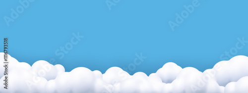 3D white clouds background. Cute clouds in bubble shape. Plasticine 3d render style. Trendy fluffy clouds on a blue background. Vector illustration.