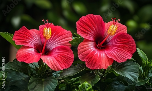 Wallpaper Mural Vibrant hibiscus flowers glowing in the tropical foliage. Torontodigital.ca
