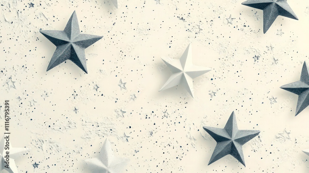Obraz premium A pastel textured background with light gray and charcoal stars scattered across a soft cream base, blending filled and outlined elements for a modern, minimal aesthetic.