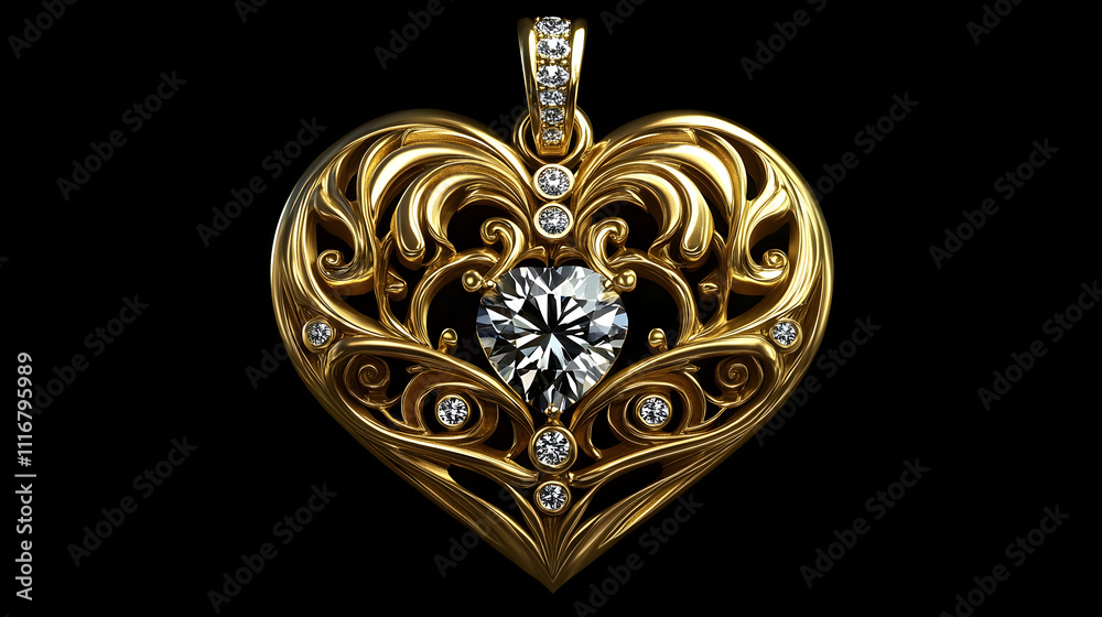 Beautiful gold heart-shaped pendant with a diamond at its center, perfect for jewelry or luxury-themed imagery4k image Beautiful gold heart-shaped pendant with a diamond at its center, perfect for jewelry or luxury-themed imagery4k image