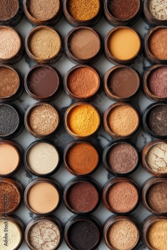 Vibrant Array of Earthy Pigments Arranged Artfully in Circular Containers Showcasing Natural Beauty