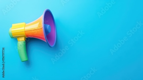 Vivid megaphone art on a bright blue backdrop, creating a fun and eyecatching visual appeal for any design project.