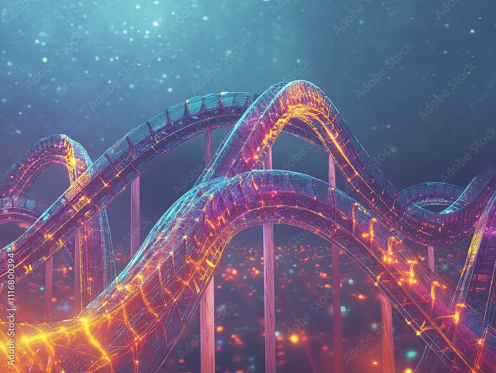 Obraz premium Illuminated, twisting, transparent structure, glowing lights.