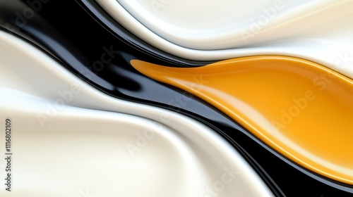 Flowing Patterns of Abstract Art Featuring Smooth Black, White, and Vibrant Yellow Curves