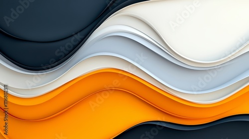 Modern Design Wallpaper Featuring Fluid Waves in Varying Shades of Orange, Gray, and Black