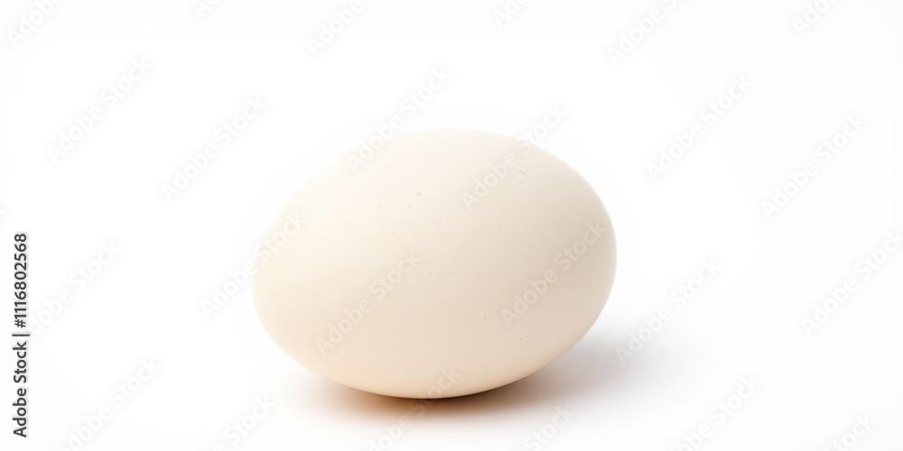 Simple isolated chicken egg on a white surface with subtle texture emphasizing its round shape and smooth appearance, organic, chicken egg