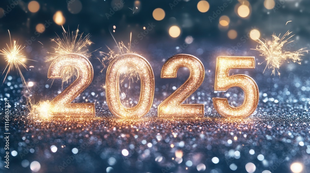 Sparkling New Year 2025 Celebration with Fireworks Sparkling New Year 2025 Celebration with Fireworks