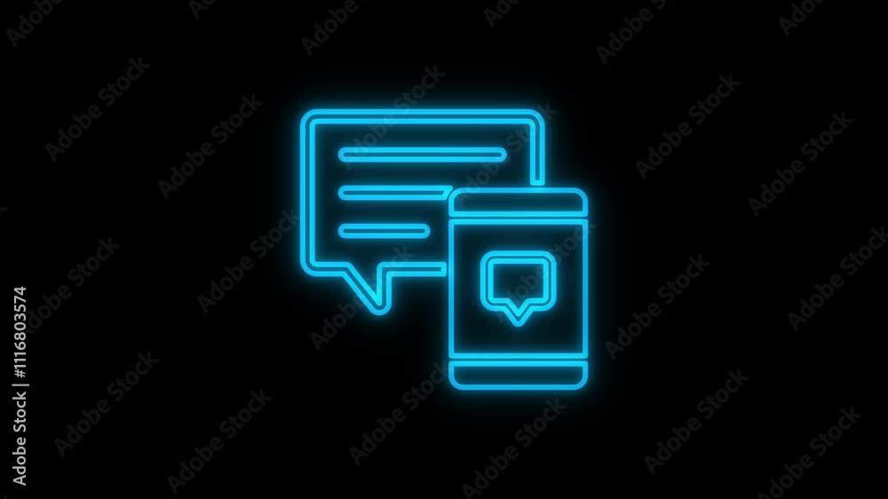 Glowing neon chat sign animation on a black background. Glowing neon chat sign animation on a black background.