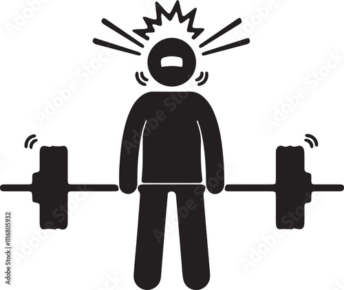 The illustration of an icon featuring a stickman struggling to lift a heavy barbell
