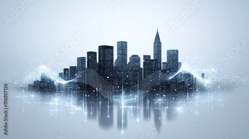 Abstract layered city silhouette, black vector design with varying line weights, isolated on white, a modern twist on classic skyline art photo