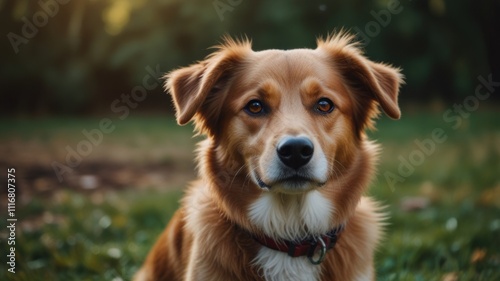 Adorable brown dog portrait in nature.