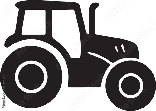 Illustration of a silhouette icon of a tractor plowing a field photo