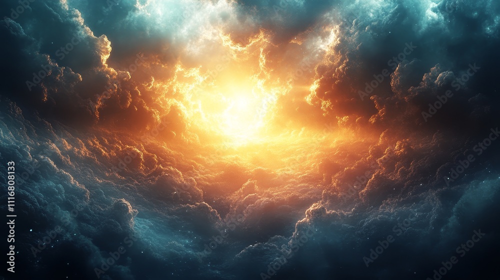 A bright sun is shining through the clouds in a sky A bright sun is shining through the clouds in a sky