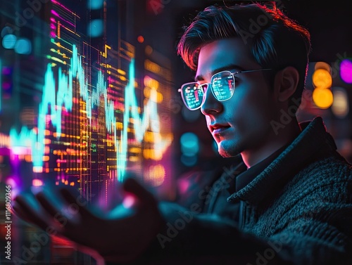 Wallpaper Mural Person interacts with vibrant data visualization. Torontodigital.ca