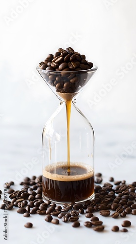 Coffee Beans Brewing Timelapse: Hourglass of Dark Roast Espresso photo