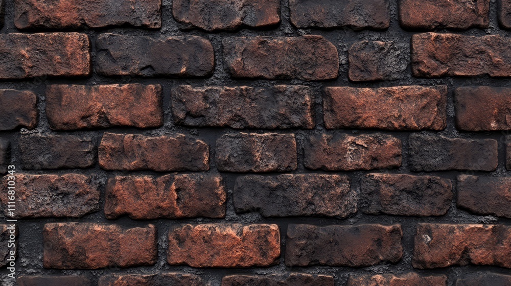 Obraz premium A rough brick wall texture with chipped surfaces and uneven grout. 
