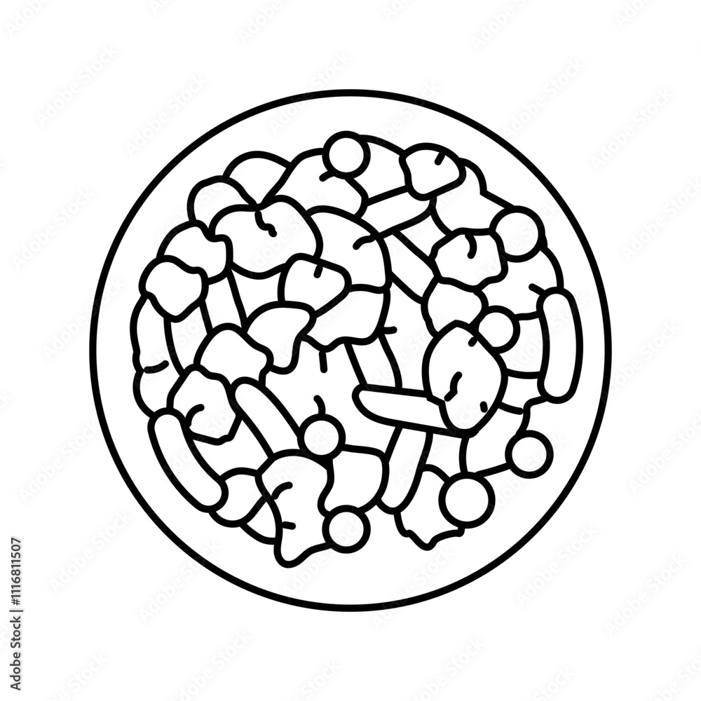 stir fry chicken food line icon vector. stir fry chicken food sign. isolated contour symbol black illustration stir fry chicken food line icon vector. stir fry chicken food sign. isolated contour symbol black illustration