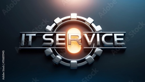 It service logo design with metallic gears on futuristic gradien photo