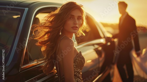 Wallpaper Mural girl with long hair gets out of a black limousine Torontodigital.ca