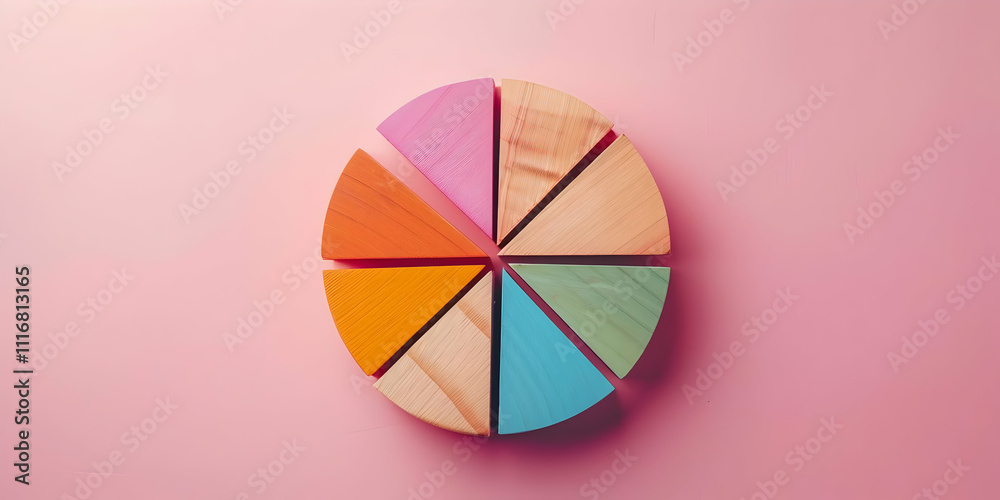 Obraz premium Colorful Wooden Pie Chart Illustration on Pink Background