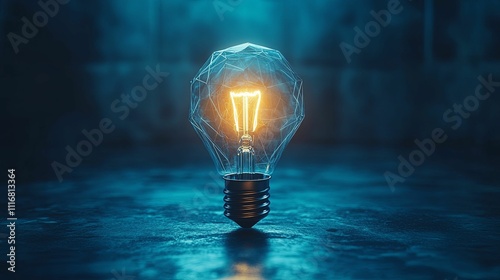 Glowing Geometric Lightbulb Illuminates Dark Surface photo