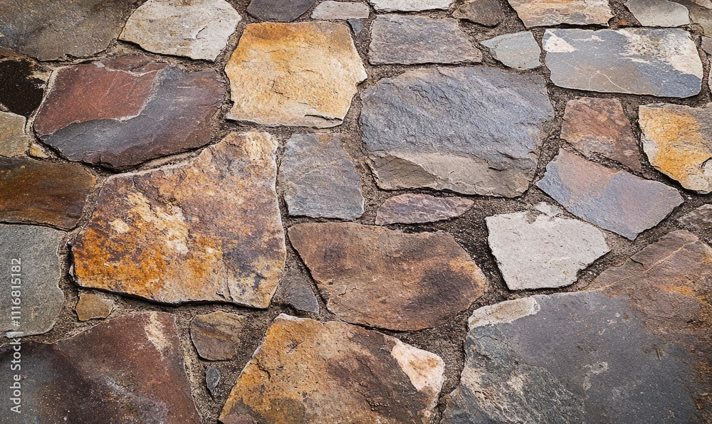 The surface of this weathered flagstone patio is reminiscent of a wellloved garden path, with a combination of smooth and rough stones in earthy hues. The surface of this weathered flagstone patio is reminiscent of a wellloved garden path, with a combination of smooth and rough stones in earthy hues.