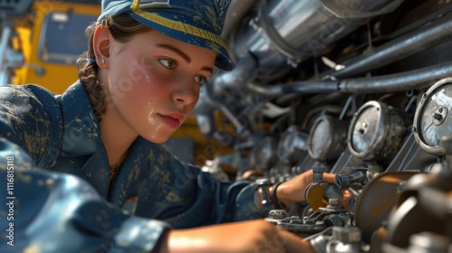 With a greasestained uniform and a focused expression the engine cadet diligently works alongside the crew honing their skills and knowledge of engine mechanics. photo