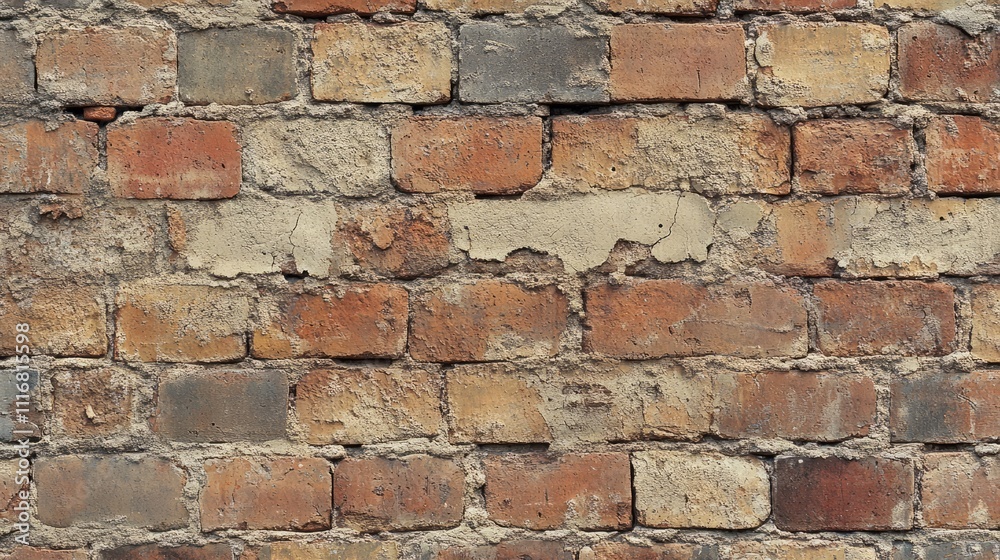 A rough brick wall texture with chipped surfaces and uneven grout A rough brick wall texture with chipped surfaces and uneven grout