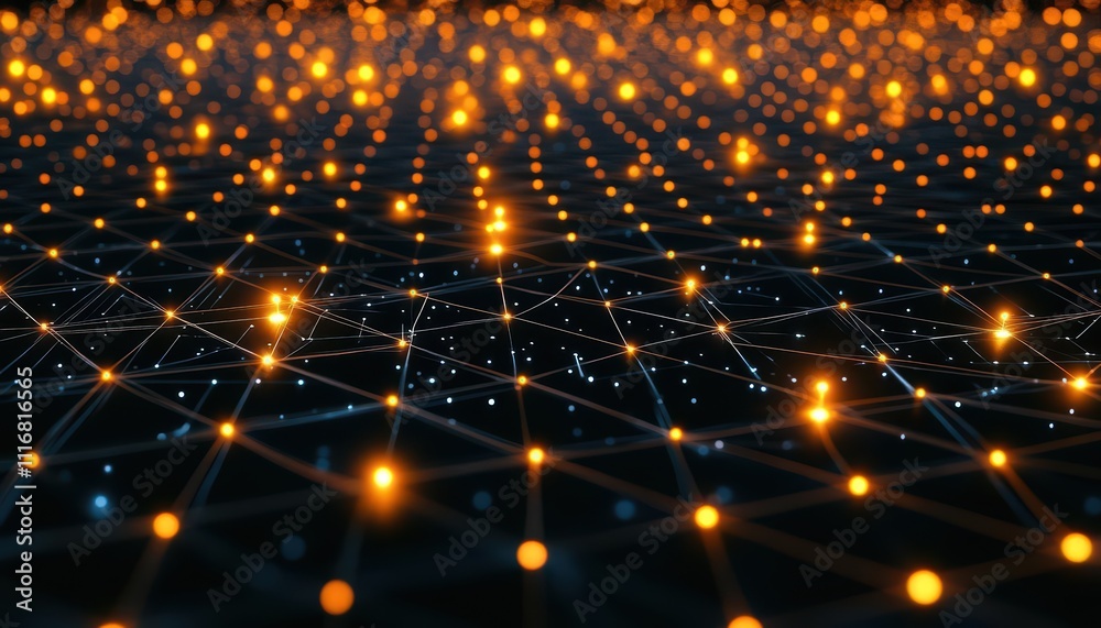 Fototapeta premium Abstract visualization of interconnected nodes and glowing lights.