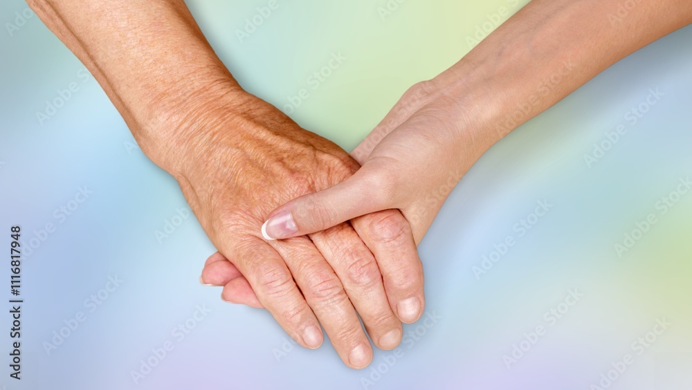 Fototapeta premium Couple of helping hand on blur background