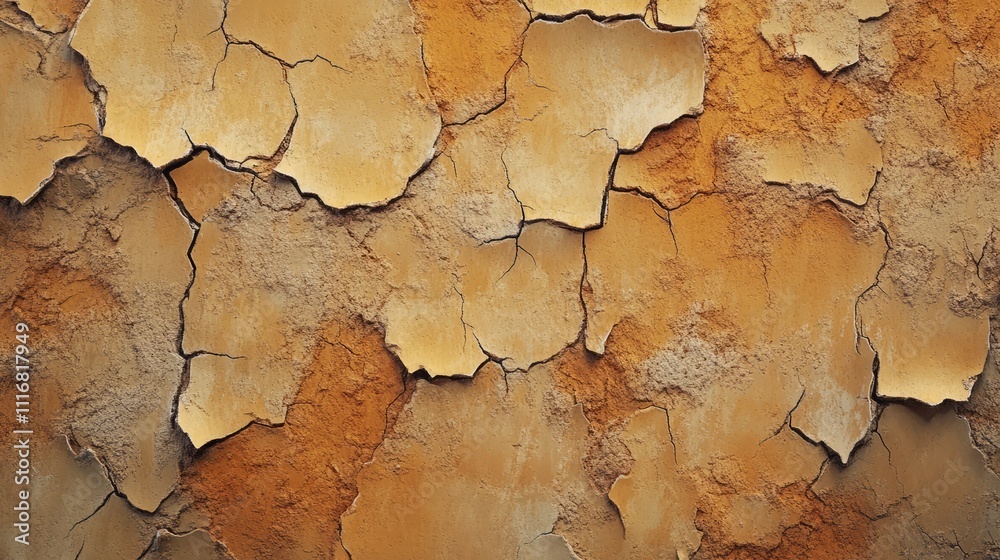 Fototapeta premium Cracked clay wall with rough texture, realistic weathering