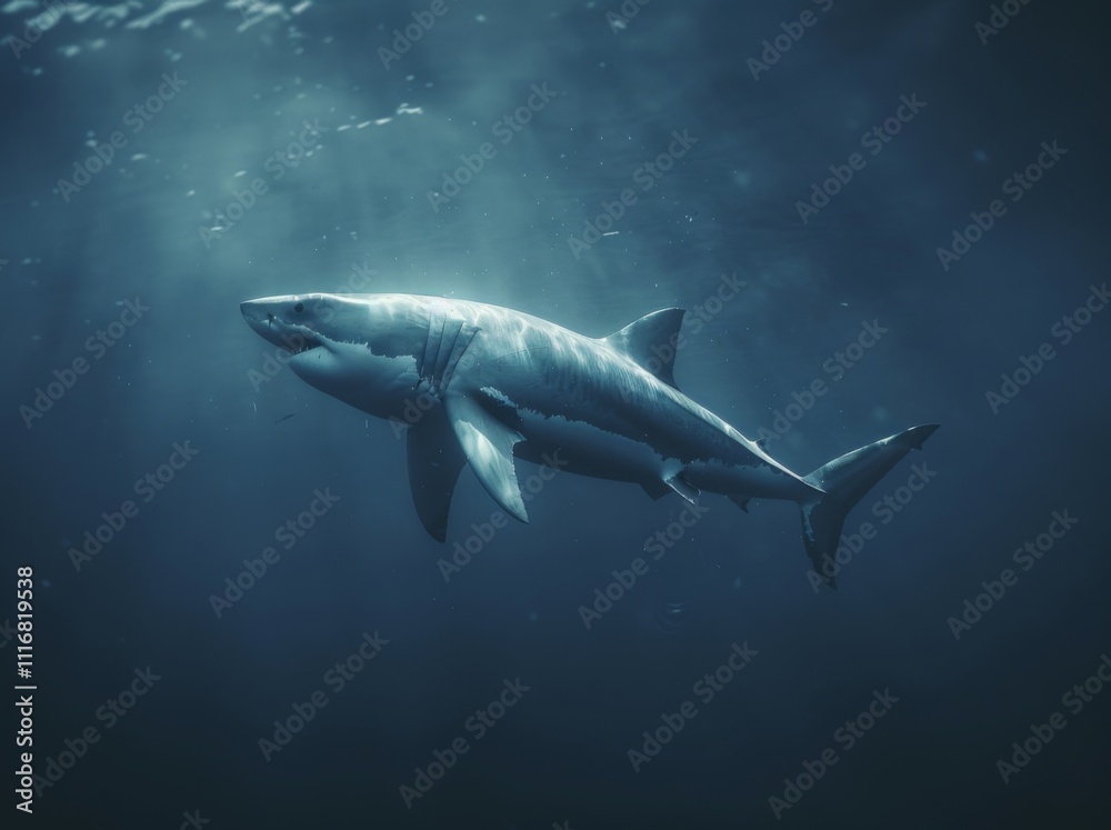 Great white shark and sun rays Great white shark and sun rays