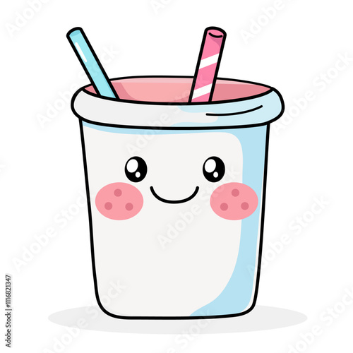 Cute Drink Cartoon Kawaii Sticker. Character Vector Illustration