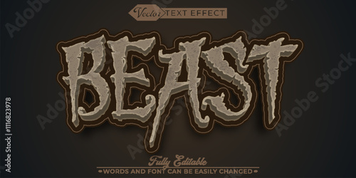 Horror Brown Beast Vector Editable Text Effect Template