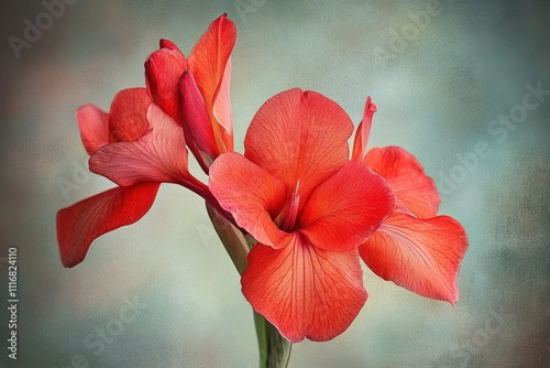 Largeflowered canna lily blooms close photo