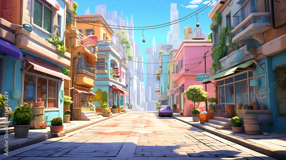 Fototapeta premium pink trees lined up beside a street in a big city. Generative AI