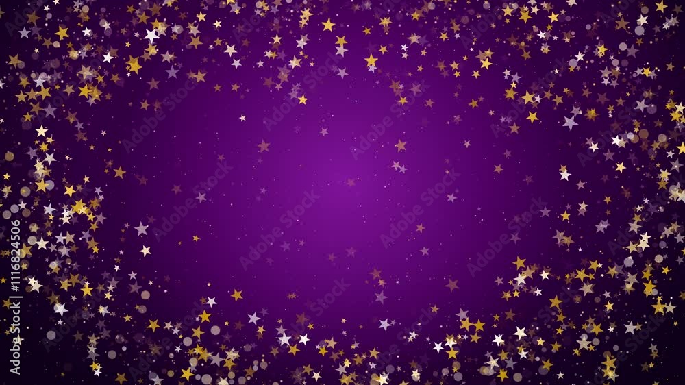 Loop purple luxury background with shiny golden stars frame. Copy space. Loop purple luxury background with shiny golden stars frame. Copy space.