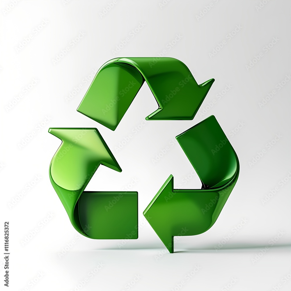 Fototapeta premium Bright and Modern 3D Rendering of a Recycling Symbol in Green on a Minimalist White Background